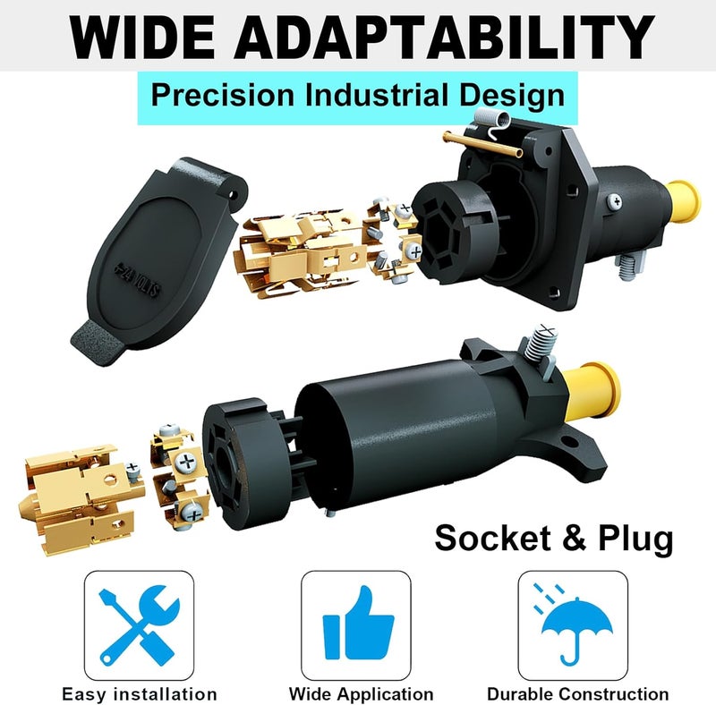 CXTM 7 Way Trailer Connector Kit 7 Pin Trailer Wiring Harness Connector Set with Mounting Bracket, Trailer Side 7 Pin Plug and Vehicle Side 7 Way Blade Trailer Socket Connector - Image 4